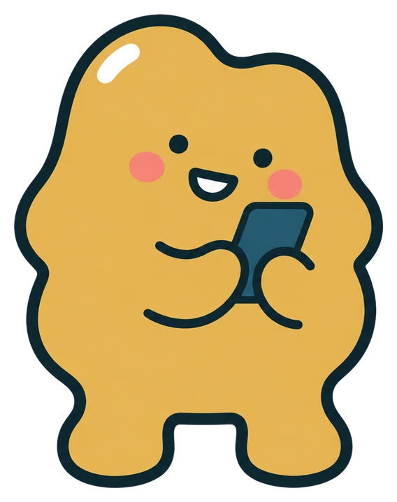 A smiling yellow blob looking at its phone