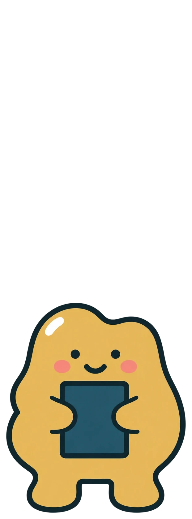 A yellow blob holding a closed diary to its chest, with a calm smile