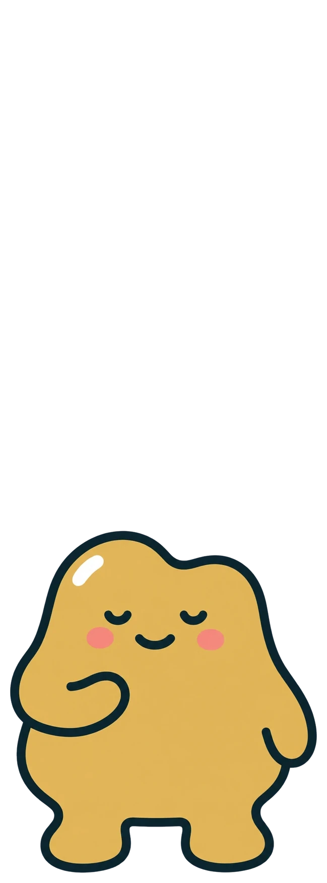 A yellow blob with a hand on its heart, eyes softly closed, smiling openly